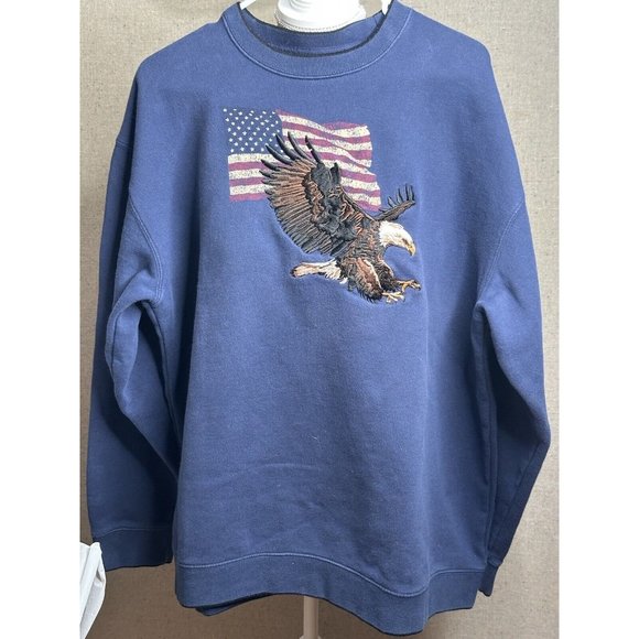 Croft & Barrow Eagle American Flag Crew Sweatshirt Mens Blue Workwear Quilting - Picture 3 of 12